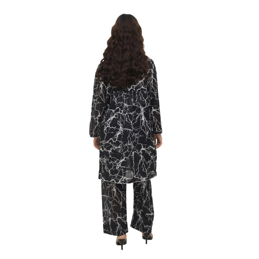 Sahraa Black & White Marble Print 2 Piece Stitched Lawn Suit – Back View