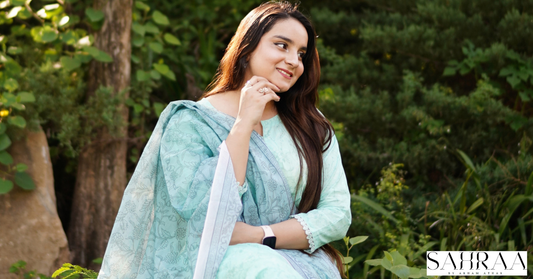 Sahraapk Luxury 3pc Stitched Summer Lawn Collection 2026 - Elegant Garden Photoshoot.