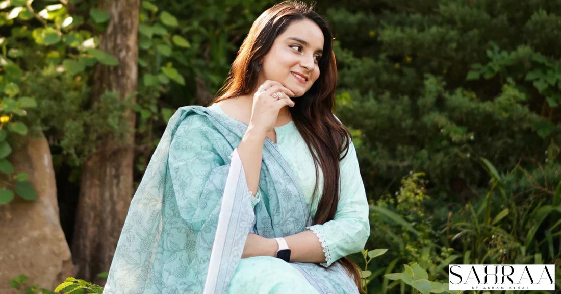 Sahraapk Luxury 3pc Stitched Summer Lawn Collection 2026 - Elegant Garden Photoshoot.