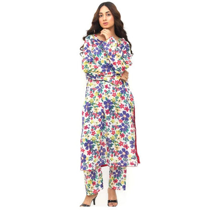 Women's 2-piece digital printed lawn suit with floral design, front view, Pakistan