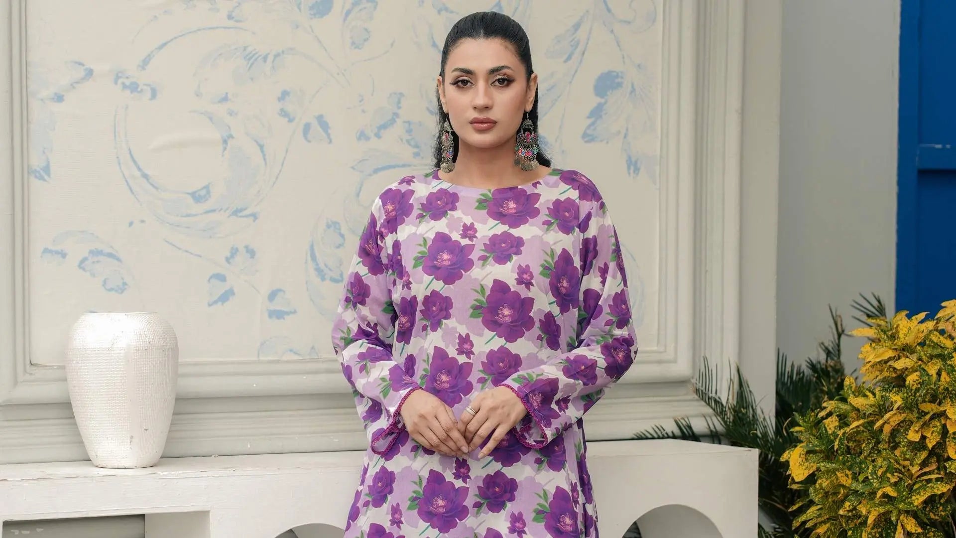 Sahraa Luxury Lawn 2026 - Purple and Teal Floral Printed 2-Piece Stitched Suit for Women